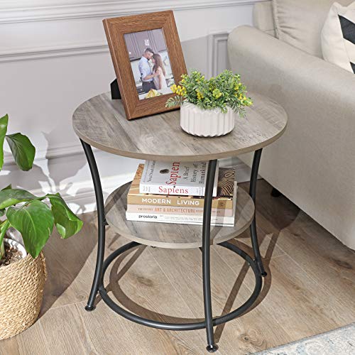 Side Table, Round End Table with 2 Shelves, Living Room