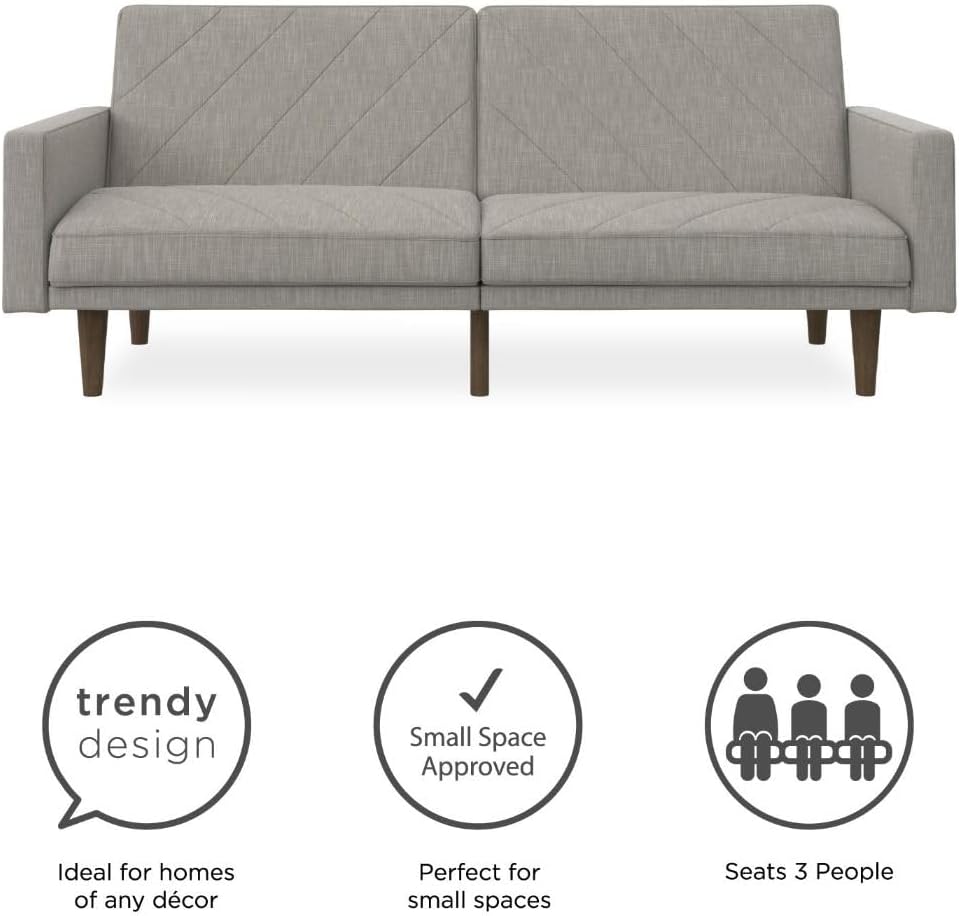 Paxson Convertible Futon Couch Bed with Linen Upholstery and Wood Legs