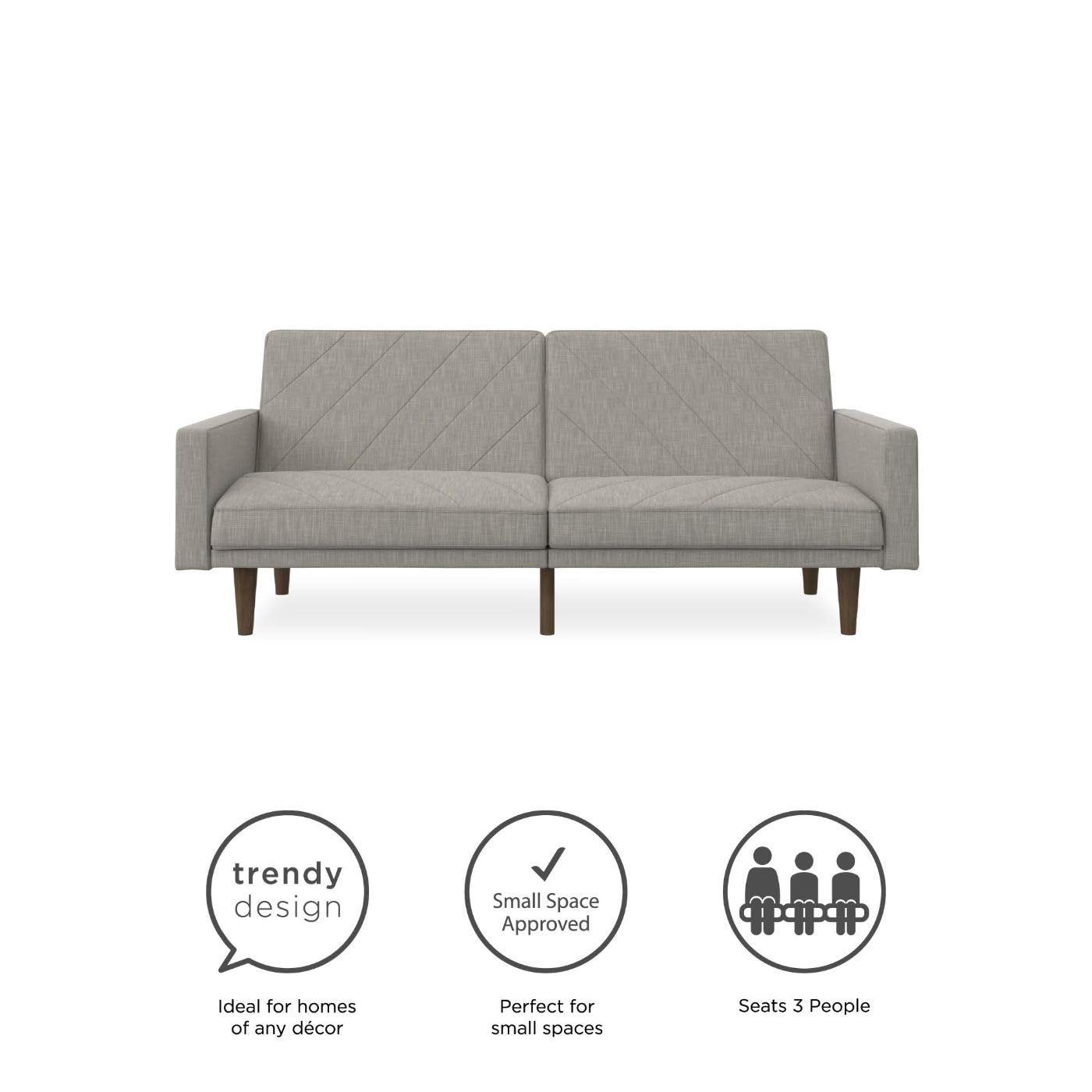 Paxson Convertible Futon Couch Bed with Linen Upholstery and Wood Legs