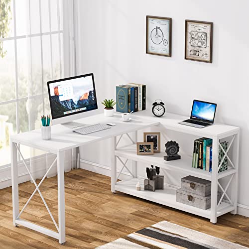 Industrial L-Shaped Desk with Storage Shelves