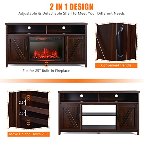 Electric TV Stand, for TVs up to 65 Inches, with 25 Inch 1350W Reccessed Faux Fireplace