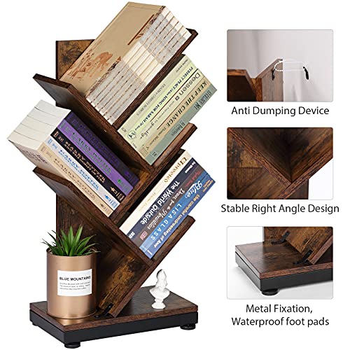 4-Shelf Tree Bookshelf, 24.1-Inch Retro Floor Standing Bookcase Display