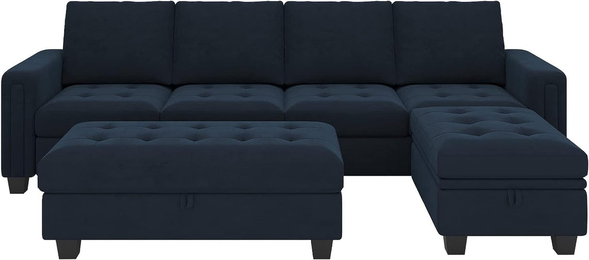 Velvet Convertible 4-Seat Sectional Sofa with Reversible Chaise L