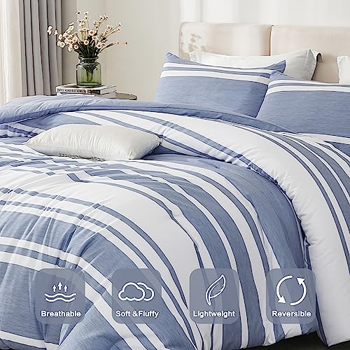 3 Pieces Striped Summer Bedding Sets, Reversible Soft Lightweight