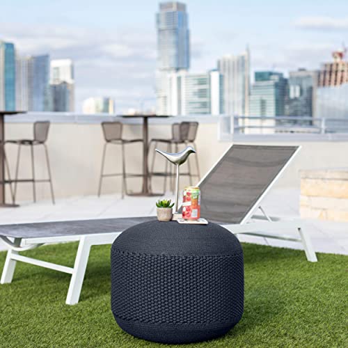 Indoor or Outdoor Pouf Foot Stool Ottoman - Navy - Knit Bean Bag Floor Chair