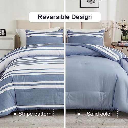 3 Pieces Striped Summer Bedding Sets, Reversible Soft Lightweight