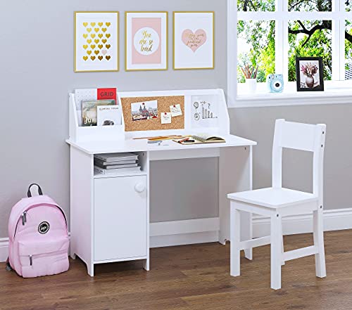 Kids Study Desk with Chair, Wooden Children School Study Table with Hutch and Chair