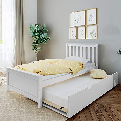 Twin Bed, Wood Bed Frame with Headboard For Kids