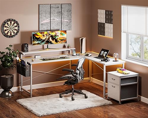 L Shaped Computer Desk, 55" Office Desk with File Cabinet