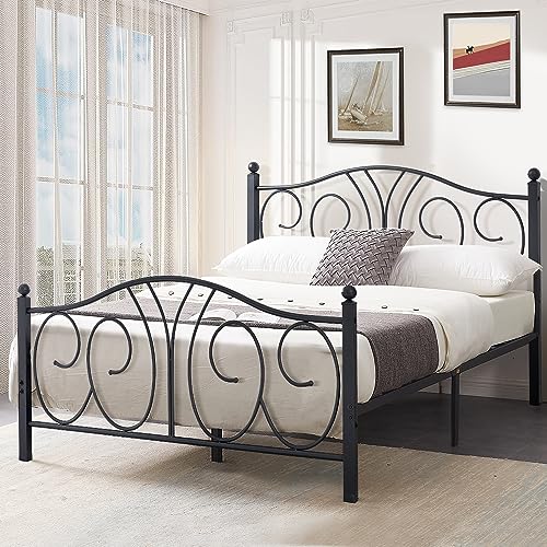 Full Size Bed Frame with Headboard, Heavy Duty Slats Support, Metal Platform Mattress
