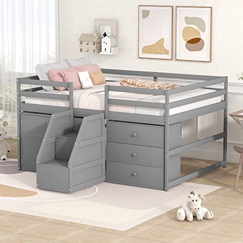 Designs Full Size Loft Bed with Stairs and Storage Drawers