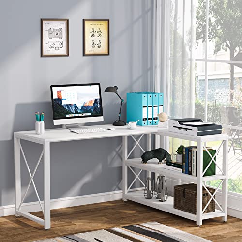 Industrial L-Shaped Desk with Storage Shelves