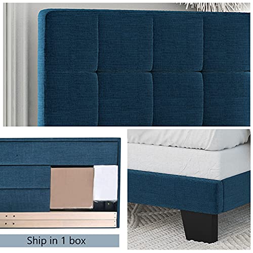 Full Size Box Tufted Upholstered Panel Bed with Adjustable Headboard