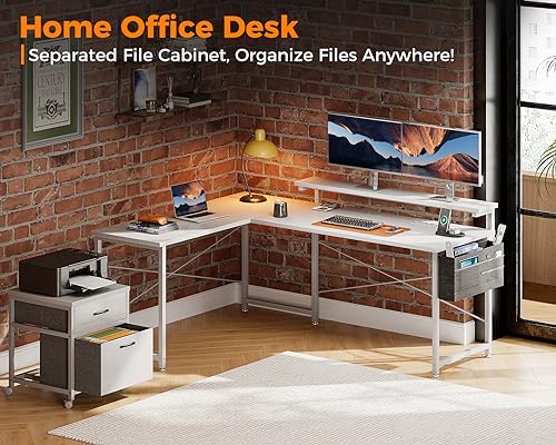 L Shaped Computer Desk, 55" Office Desk with File Cabinet