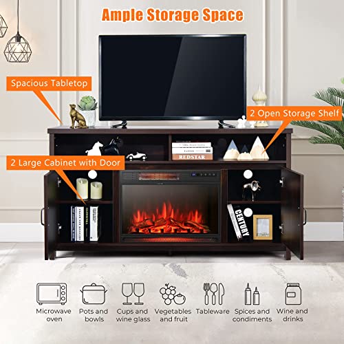 Electric TV Stand, for TVs up to 65 Inches, with 25 Inch 1350W Reccessed Faux Fireplace