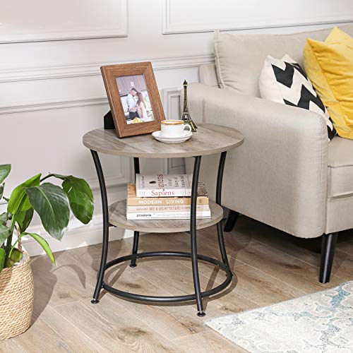Side Table, Round End Table with 2 Shelves, Living Room