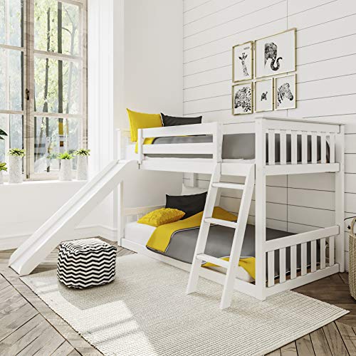 Low Bunk Bed, Twin-Over-Twin Bed Frame For Kids
