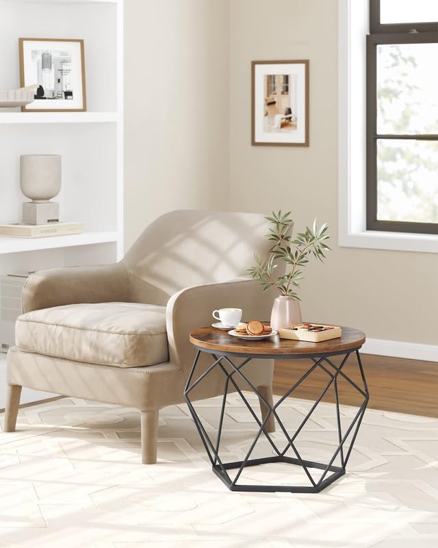 Small Coffee Table Set of 2, Round Coffee Table with Steel Frame