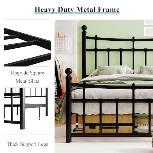 Metal Twin Bed Frame with Iron-Art Headboard, Heavy Duty Metal Platform Bed Frame