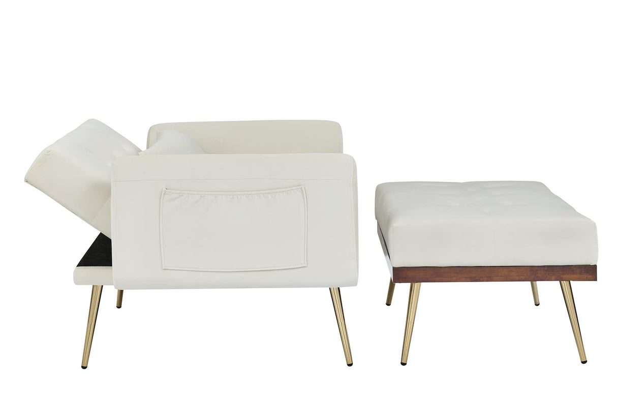 Velvet 2 in 1 Chaise Lounge Chair Indoor with Ottoman, Modern Sofa Bed