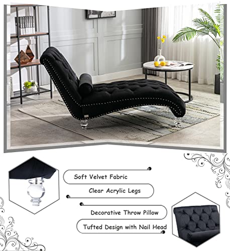 Velvet Chaise Lounge Chair with Toss Pillow