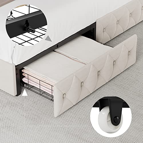Queen Upholstered LED Bed Frame with 4 Drawers, Velvet Platform Storage Bed