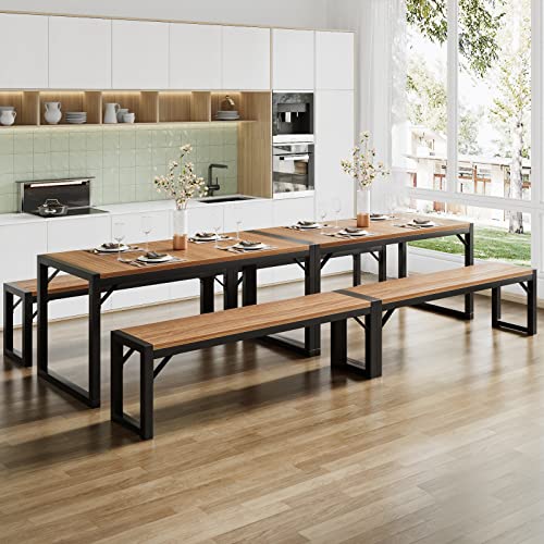 3-Piece Dining Table Set with 2 Benches, Rustic Kitchen Table Set for 4-6