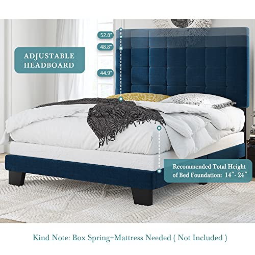 Full Size Box Tufted Upholstered Panel Bed with Adjustable Headboard