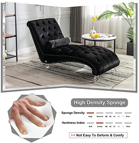 Velvet Chaise Lounge Chair with Toss Pillow