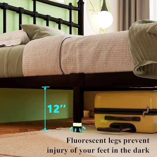 Metal Twin Bed Frame with Iron-Art Headboard, Heavy Duty Metal Platform Bed Frame