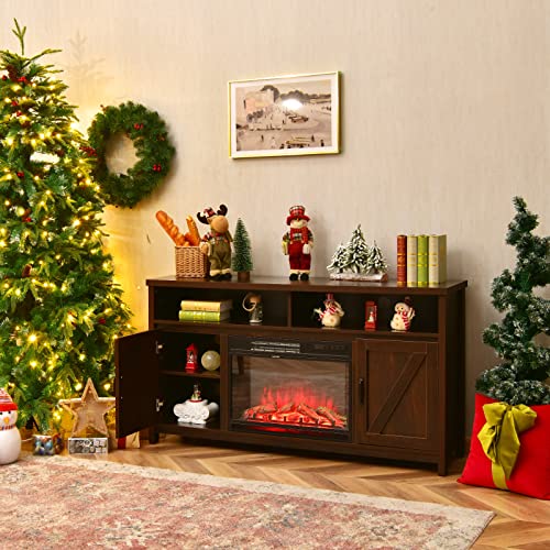 Electric TV Stand, for TVs up to 65 Inches, with 25 Inch 1350W Reccessed Faux Fireplace