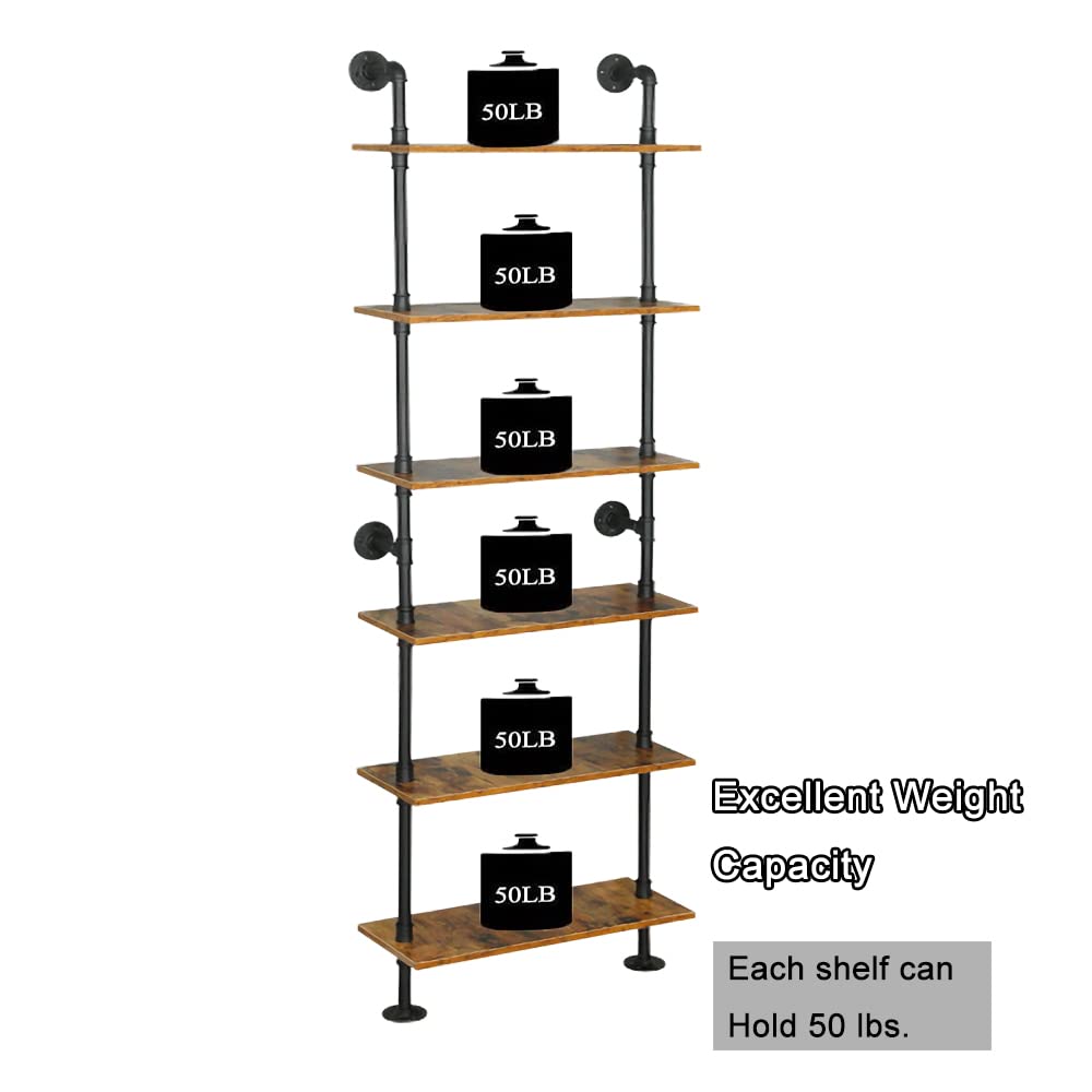Industrial Pipe Shelving, 6-Tier Pipe Shelves Ladder Shelf, Modern Bookcase