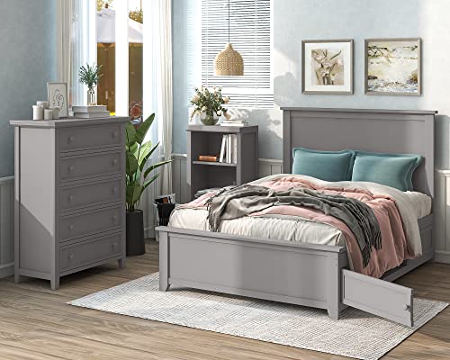 Full Size Storage Bed Frame with 5 Drawers Chest and 3-Tier Open