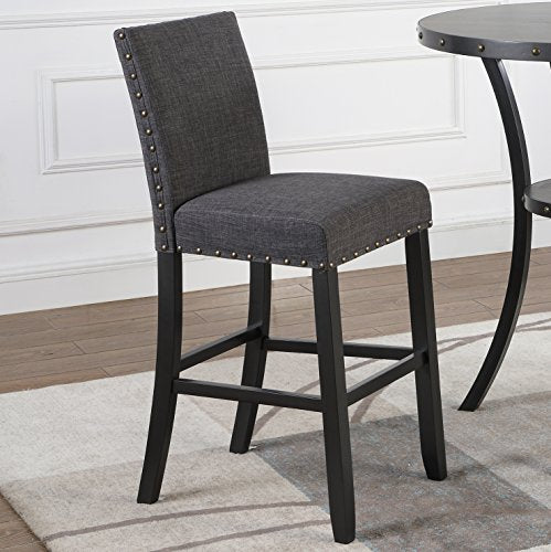 Biony 3-Piece Round Espresso Bar Table with Nail Head Stools