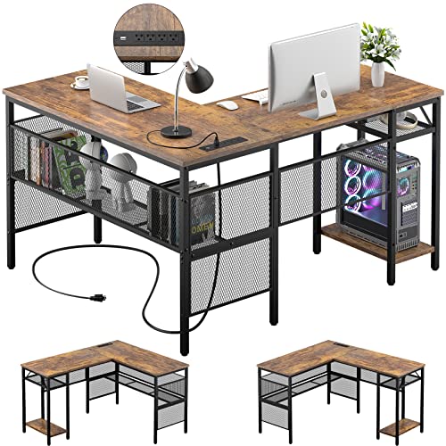 L Shaped Desk with USB Charging Port and Power Outlet