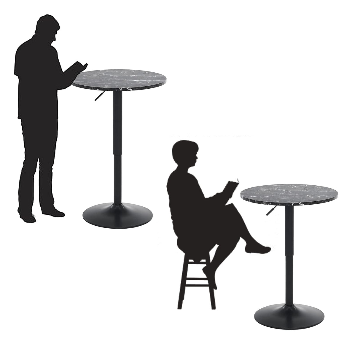 Round Bar Table, Adjustable Table, MDF Top with Black Metal Pole Support