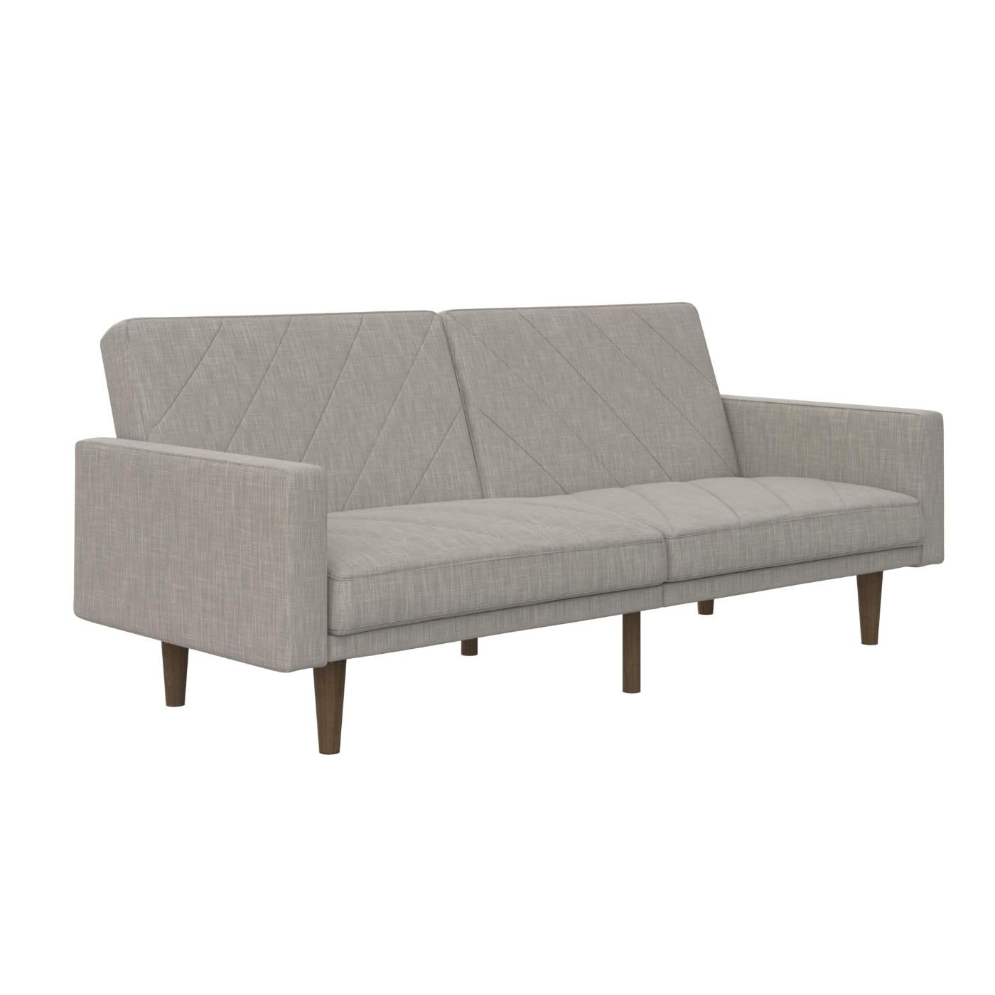 Paxson Convertible Futon Couch Bed with Linen Upholstery and Wood Legs