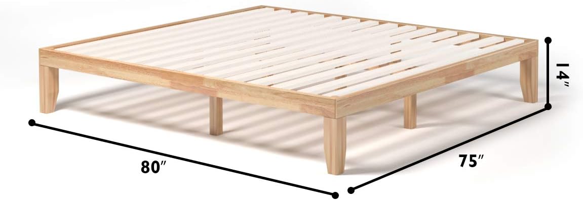 King Wood Platform Bed Frame, 14 Inch Solid Rubber Wood Mattress Foundation