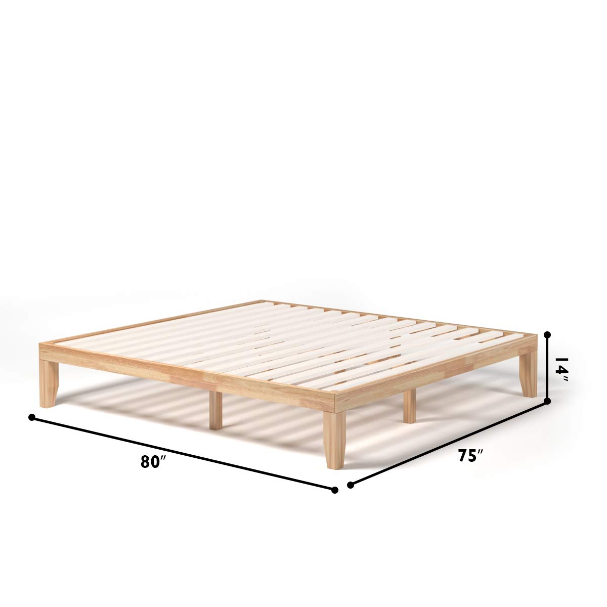 King Wood Platform Bed Frame, 14 Inch Solid Rubber Wood Mattress Foundation