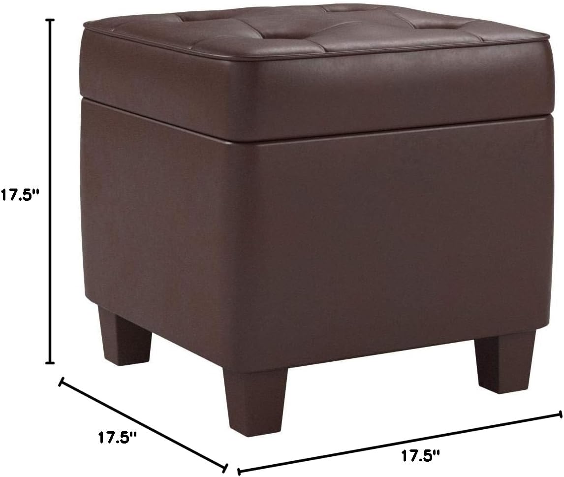 Leatherette Tufted Square Storage Ottoman with Hinged Lid