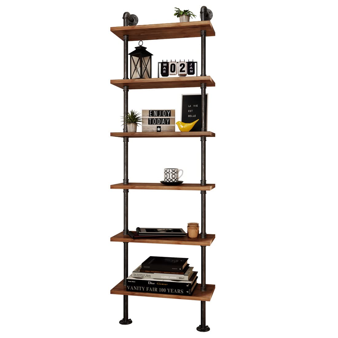 Industrial Pipe Bookshelves Rustic Wall Ladder Bookshelf Display Storage Stand Shelf