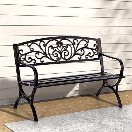 50Inch Cast Iron Steel Frame Garden Bench Patio Chair Outdoor Bench