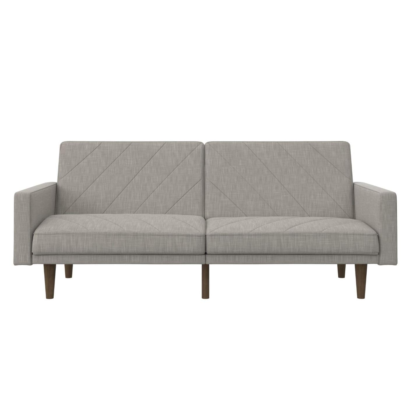 Paxson Convertible Futon Couch Bed with Linen Upholstery and Wood Legs