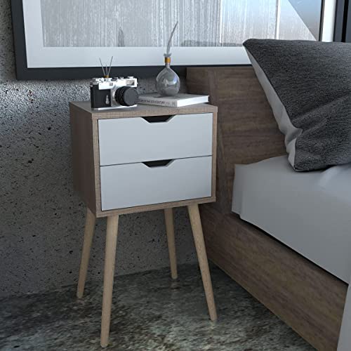 Nightstand 2 Drawers End Table Storage Wood Cabinet Bedroom Accent Side Table