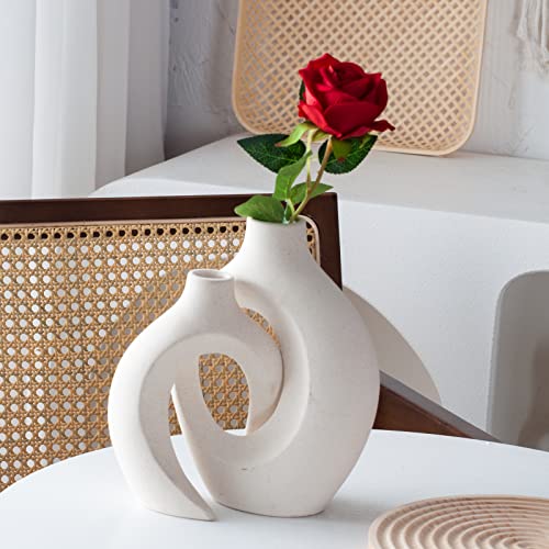 White Hollow Ceramic Vase Set of 2