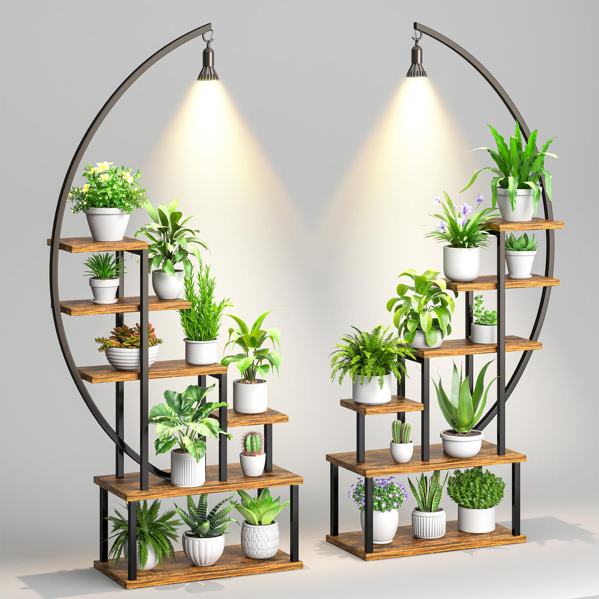 6-tier metal plant stand with grow lights for indoor gardening
