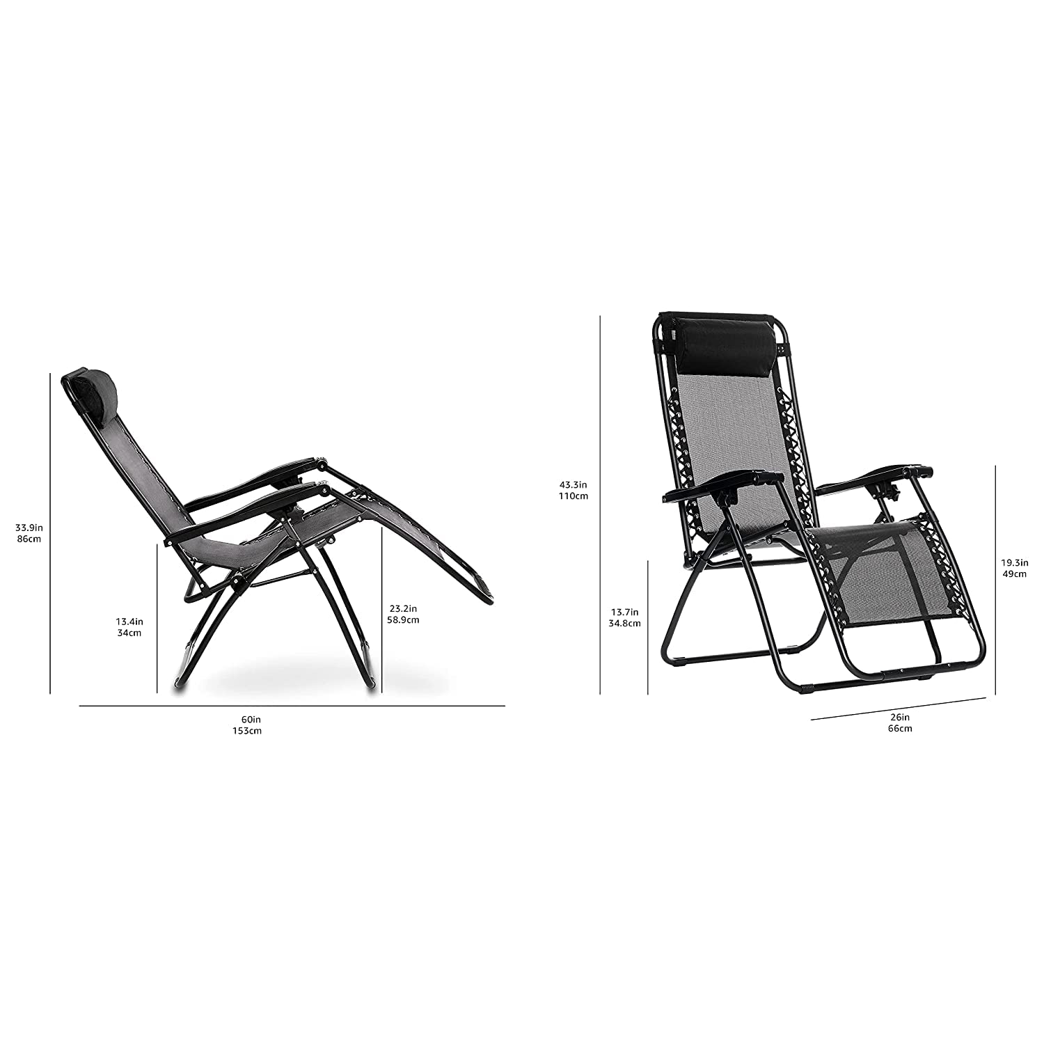 AirLounge 26" Zero Gravity Outdoor Recliner – Folding Chair with Headrest