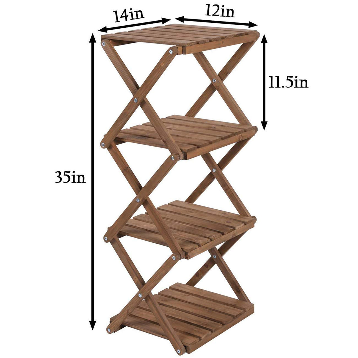 Foldable 4-Tier Wooden Plant Stand & Storage Rack