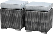 2 Pieces Assembled Ottoman, Indoor All-Weather Grey Wicker Rattan