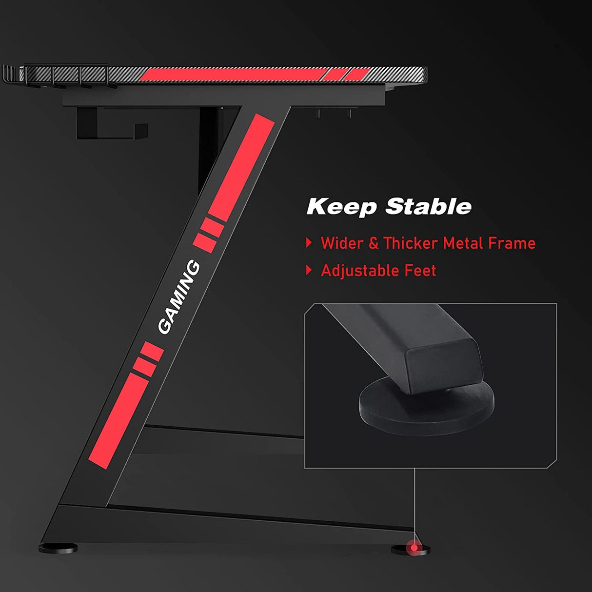 Gaming Desk with Led Strip Lights, 44 Inch Ergonomic Z-Shaped Carbon Fiber